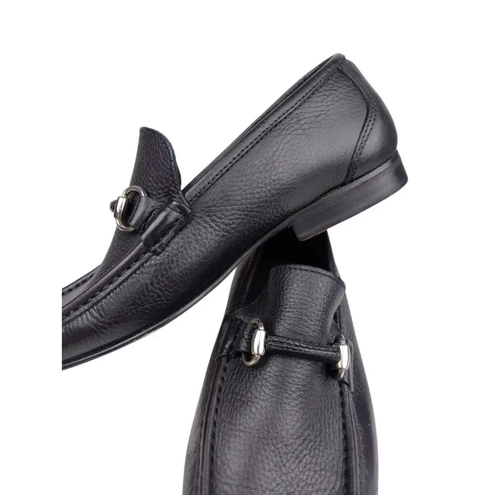 Sandrino Enrico Horsebit Loafer Black Pebble Leather Men’s Size 7 US
